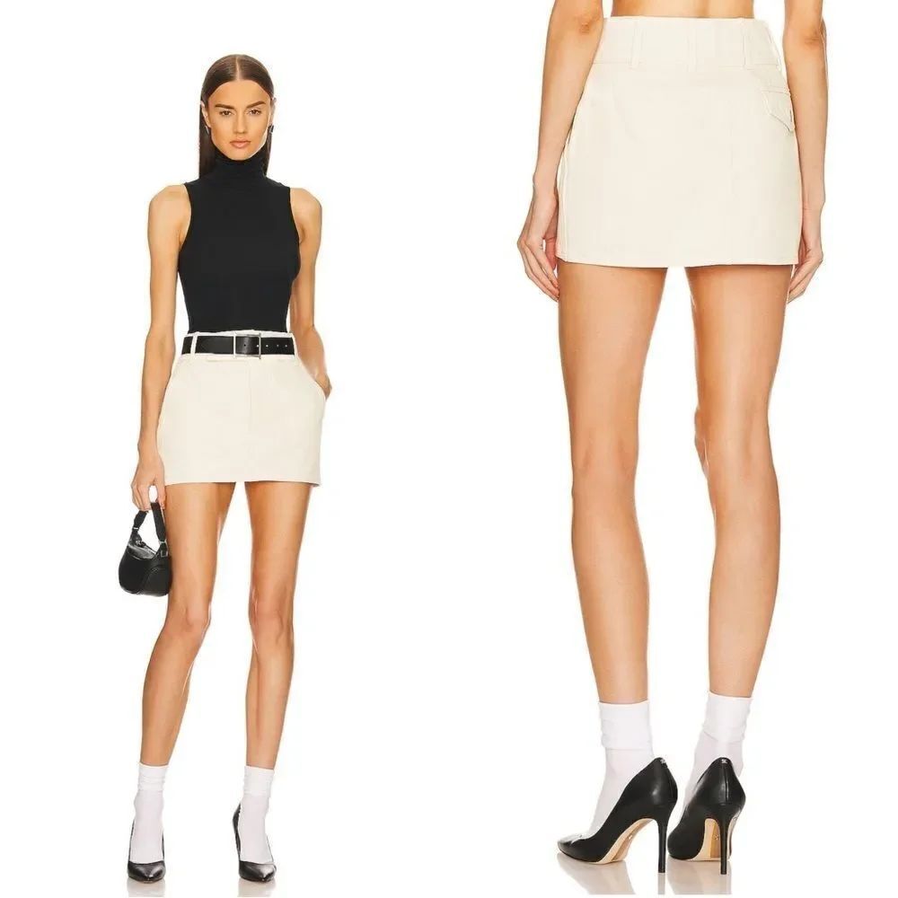 HELSA Low rise denim mini skirt in Ecru